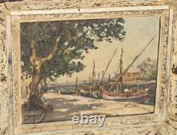 Maurice BARLE (1903-1961) Moored Boats Oil Painting on Panel Signed