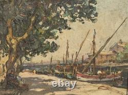 Maurice BARLE (1903-1961) Moored Boats Oil Painting on Panel Signed