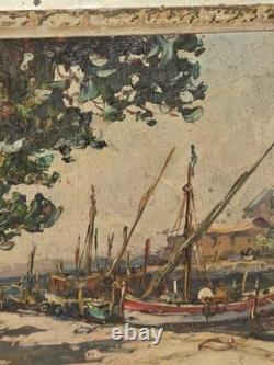 Maurice BARLE (1903-1961) Moored Boats Oil Painting on Panel Signed