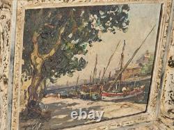 Maurice BARLE (1903-1961) Moored Boats Oil Painting on Panel Signed