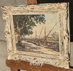 Maurice BARLE (1903-1961) Moored Boats Oil Painting on Panel Signed