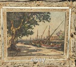 Maurice BARLE (1903-1961) Moored Boats Oil Painting on Panel Signed