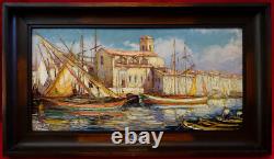 Maurice Barle (1903-1961) painting on wood La Ciotat View of the port