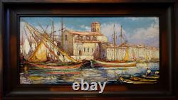 Maurice Barle (1903-1961) painting on wood La Ciotat View of the port