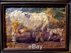 Maurice Busset Painter Auvergnat The Cow And His Calf Circa 1928 Oil / Canvas