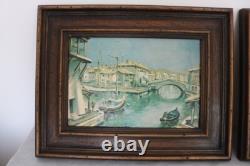 Maurice Legendre, oil paintings on wood, St-Tropez Port Grimaud Signed