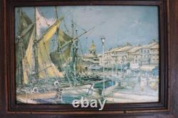 Maurice Legendre, oil paintings on wood, St-Tropez Port Grimaud Signed