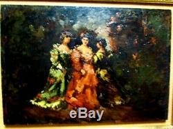 Maury Francois 1861-1933 Oil On Panel Demoiselles In 1909 Tbe Park