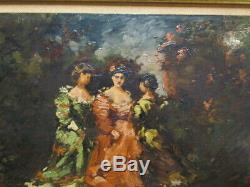 Maury Francois 1861-1933 Oil On Panel Demoiselles In 1909 Tbe Park