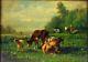 Meadow And Cows. Oil S. Panel. Andrés Cortés (aguilar). Spain Circa 1850