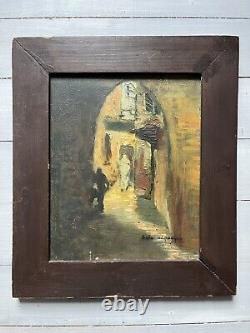 Medina Alley Casablanca Morocco Oil on Wood 20th Century