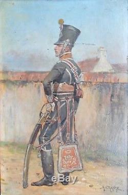 Military Painting Officer 10th Reg. Hussards Empire Napoleon 19th Mauritius Orange