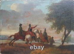 Military Painting Tableau Cavalry Soldiers Oil on Wood 18th Century