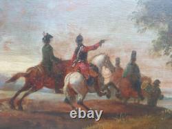 Military Painting Tableau Cavalry Soldiers Oil on Wood 18th Century