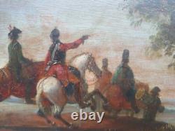 Military Painting Tableau Cavalry Soldiers Oil on Wood 18th Century