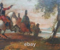 Military Painting Tableau Cavalry Soldiers Oil on Wood 18th Century