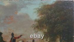 Military Painting Tableau Cavalry Soldiers Oil on Wood 18th Century