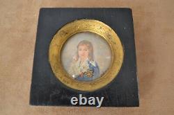 Miniature Painting On Wood Signed Frame Wood Blackened And Gilded Napoleon III