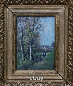 Miniature Table Oil School Of Barbizon Oil Painting 19th Key Frame Landscape