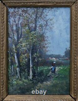 Miniature Table Oil School Of Barbizon Oil Painting 19th Key Frame Landscape