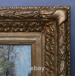 Miniature Table Oil School Of Barbizon Oil Painting 19th Key Frame Landscape