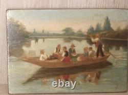 Miniature Tableau, Painting, Oil on Antique 19th Century Wooden Panel