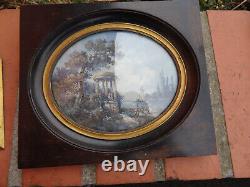 Miniature XIX Representing a Scene by the Water Wooden Frame and Brass