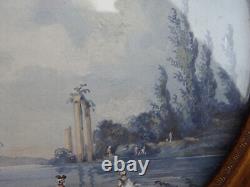 Miniature XIX Representing a Scene by the Water Wooden Frame and Brass