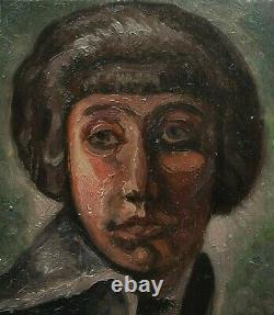 Modern Art Painting School Of Paris Portrait Woman Brown Art Deco Oil Wood 1920