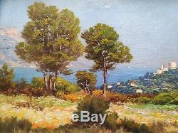 Morel De Tanguy, View From Cap Ferrat, Oil On Wood, Former Table