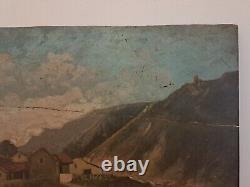 Mountain Landscape, Oil on Wood, Signed, 19th Century