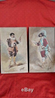 Musketeers, Two Oils On Wood, Signed G. Ducrot 1898