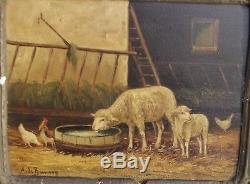 N ° 1 Of A Pair Of Painting School Barbizon 19 ° Century The Sheep A De Buncey