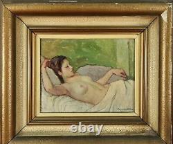 Naked Of A Woman. Alexander Siches. Oil On Table. Twentieth Century