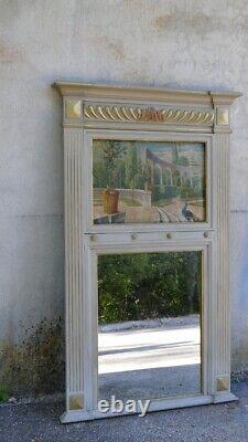 Neoclassical Lacquered and Gilded Wooden Trumeau, Oil on Canvas of an Italian Garden