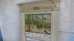 Neoclassical Lacquered and Gilded Wooden Trumeau, Oil on Canvas of an Italian Garden