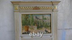 Neoclassical Lacquered and Gilded Wooden Trumeau, Oil on Canvas of an Italian Garden