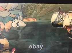 New Art Large Painting On Wood Signed Illegible 90 CM By 47.7 Circa 1900