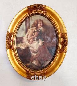 Nice Oil On Canvas Signed, Old Oval Frame In Golden Wood. Art Nouveau. #noel