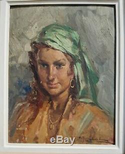 Nice Portrait Of A Young Gypsy Oil On Panel Painting Signed Former Wooden Frame