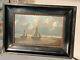 Nicolaas Riegen Old Wooden Painting Of Boats In The Dutch Bay 40x25cm