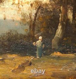 Nineteenth Century Landscape Painting of a Peasant Woman at the Edge of the Woods