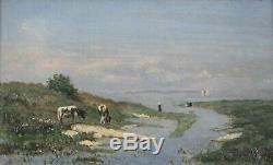 Nineteenth Century, Led Seaside, Sailing, Cows, Signed Identify