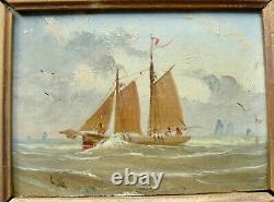 Nineteenth Century Marine Painting of a Boat Pilot in Ostend, Belgium, Oil on Wood