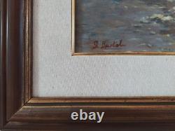 Nocturnal Marine Scene with Sailing Boats Original Signed Oil Painting
