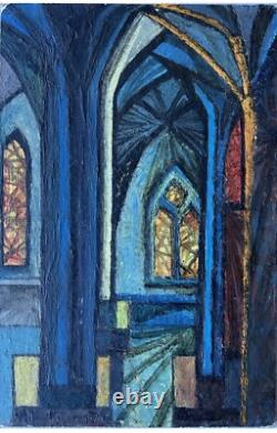 Notre-Dame de Paris Original Vintage Oil Painting Interior Scene, Signed