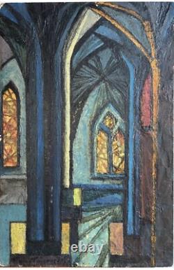Notre-Dame de Paris Original Vintage Oil Painting Interior Scene, Signed