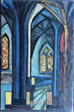Notre-Dame de Paris Original Vintage Oil Painting Interior Scene, Signed