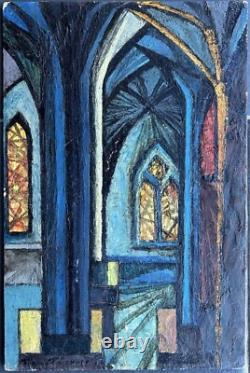 Notre-Dame de Paris Original Vintage Oil Painting Interior Scene, Signed