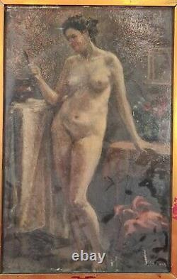 Nude Of A Woman. Oil On Table. Martrus Jaime Riera. Twentieth Century